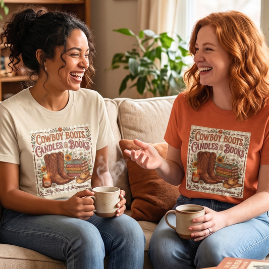 Cowboy Boots, Candles & Books Western Graphic T-Shirt