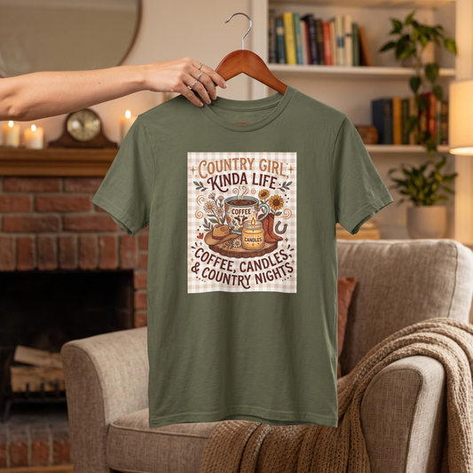 Country Girl Kind of Life Coffee Candles Country Nights T-Shirt