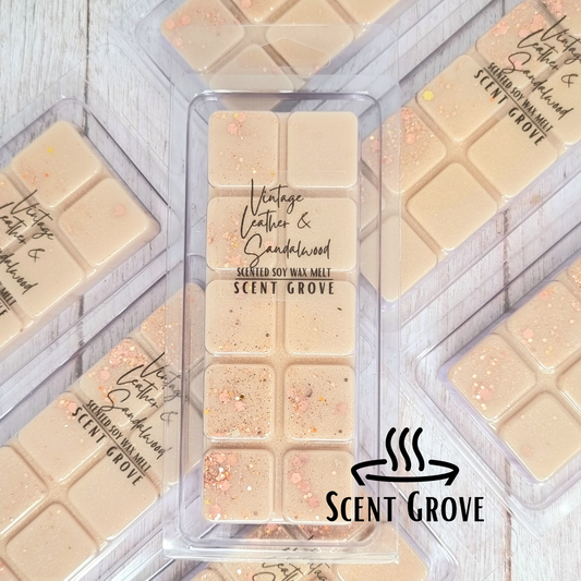 Vintage Leather & Sandalwood scented soy wax melt