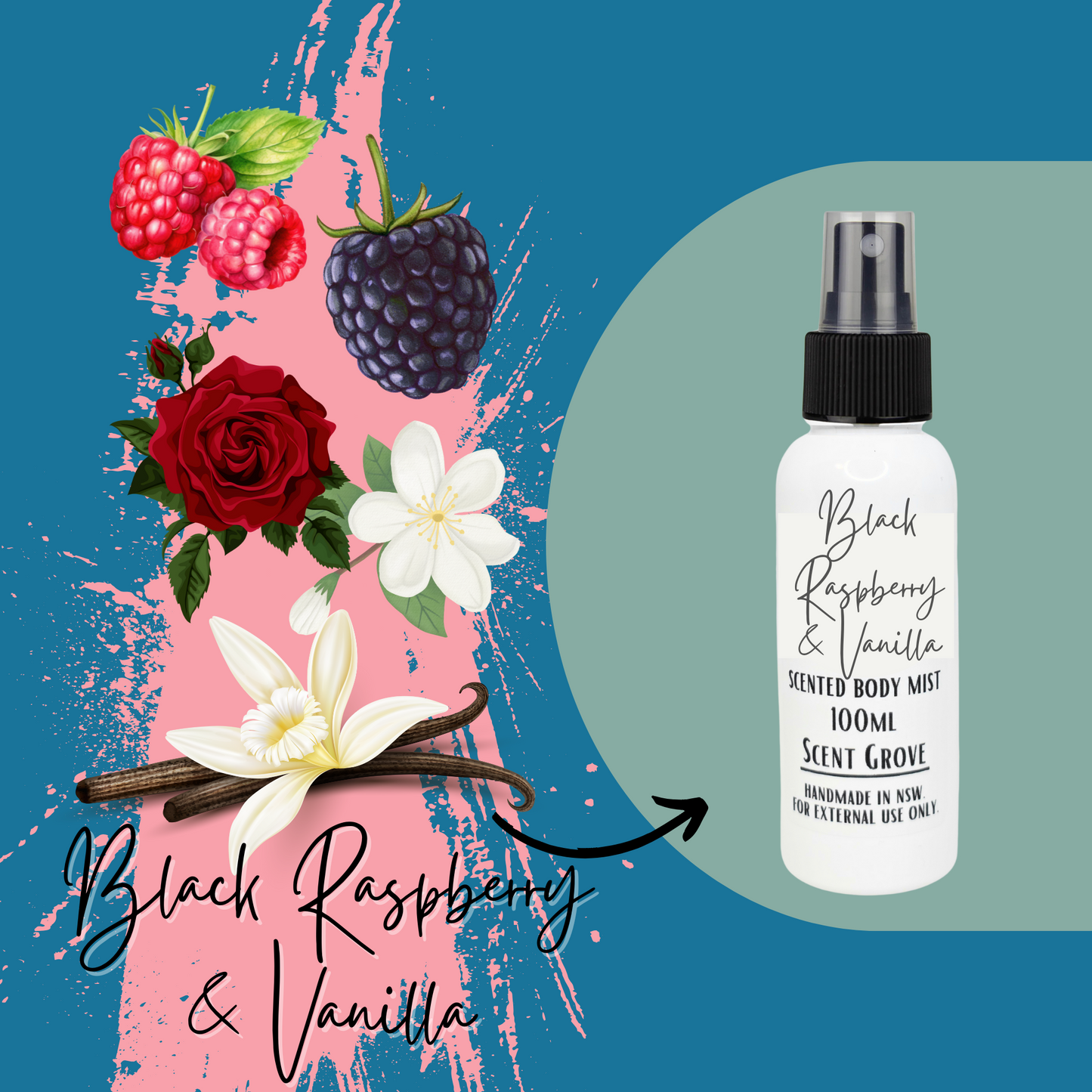 Black Raspberry & Vanilla scented body mist spray 100ml