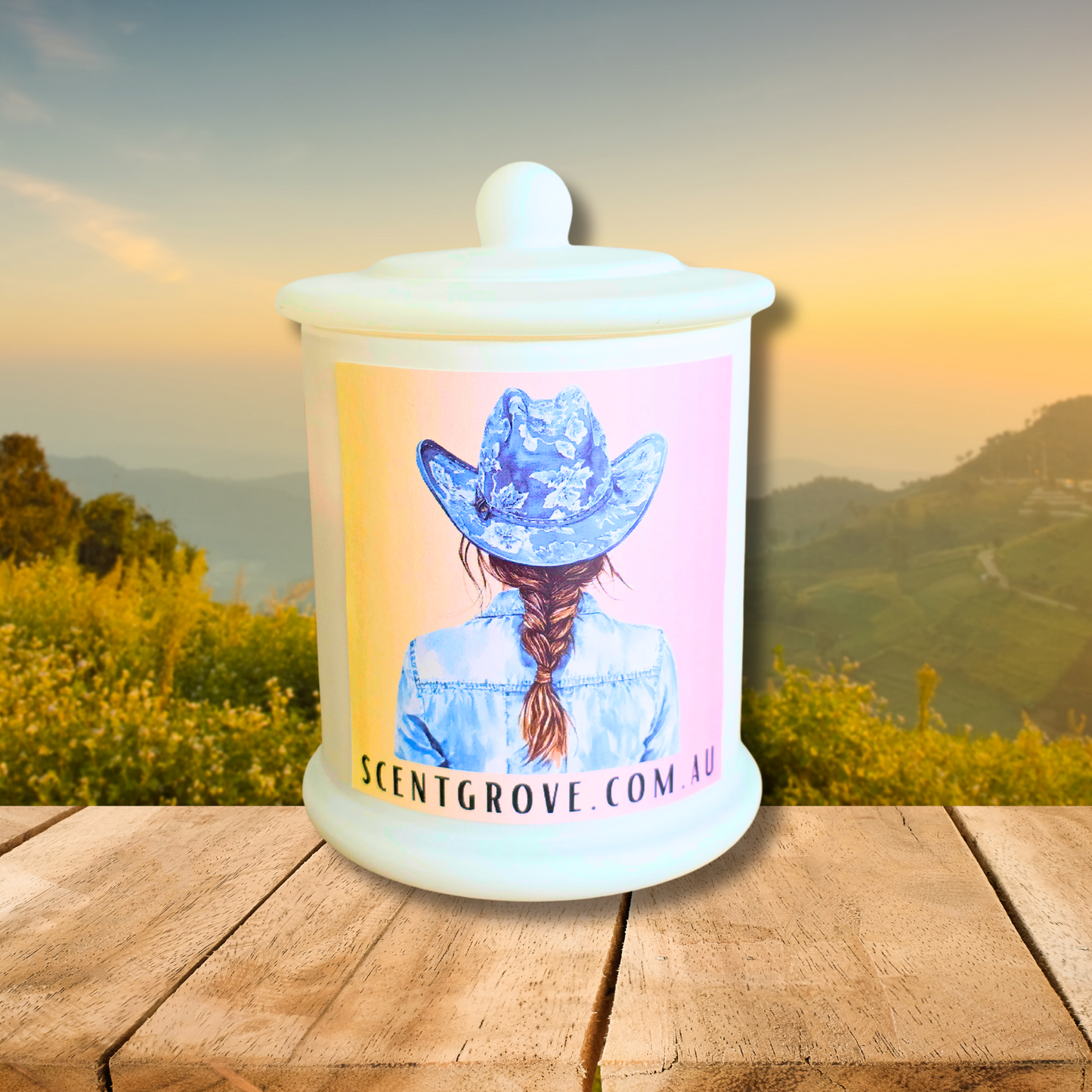 Country Western Wood Wick Soy Candle XL matte white jar