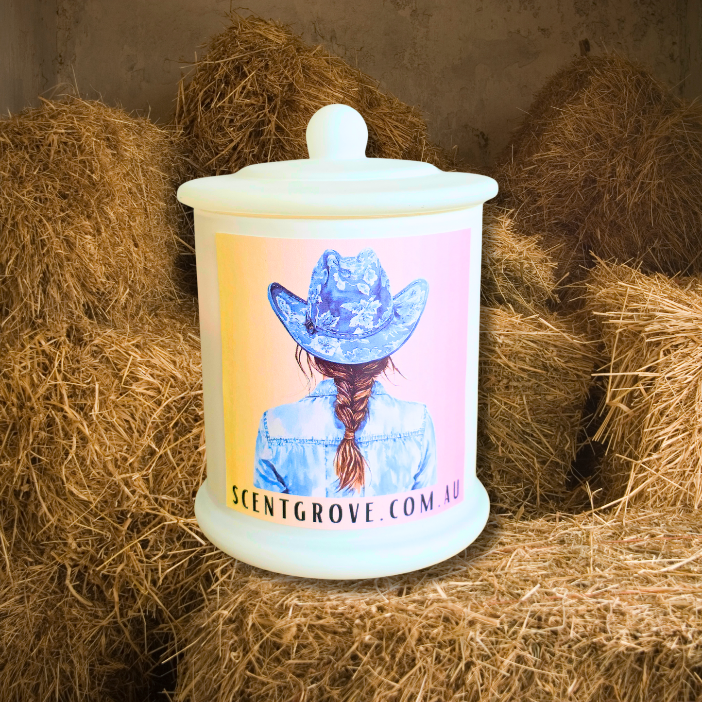 Country Western Wood Wick Soy Candle XL matte white jar