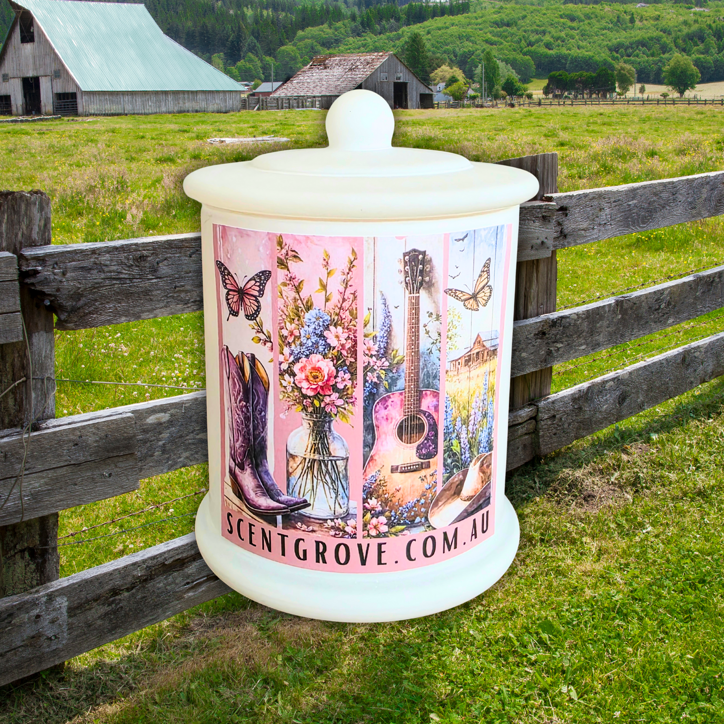 Country Western Wood Wick Soy Candle XL matte white jar