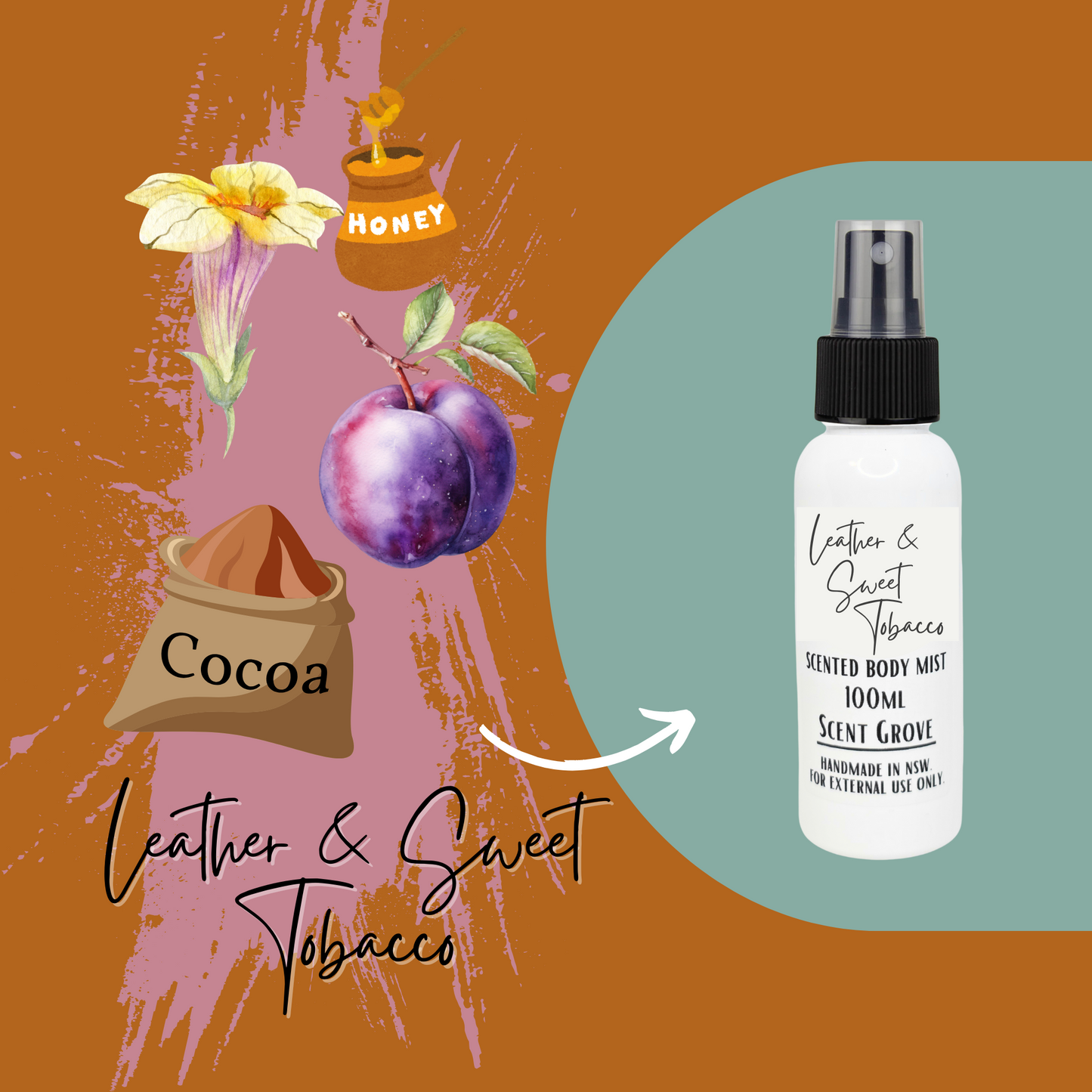 Leather & Sweet Tob-acco scented body mist spray 100ml