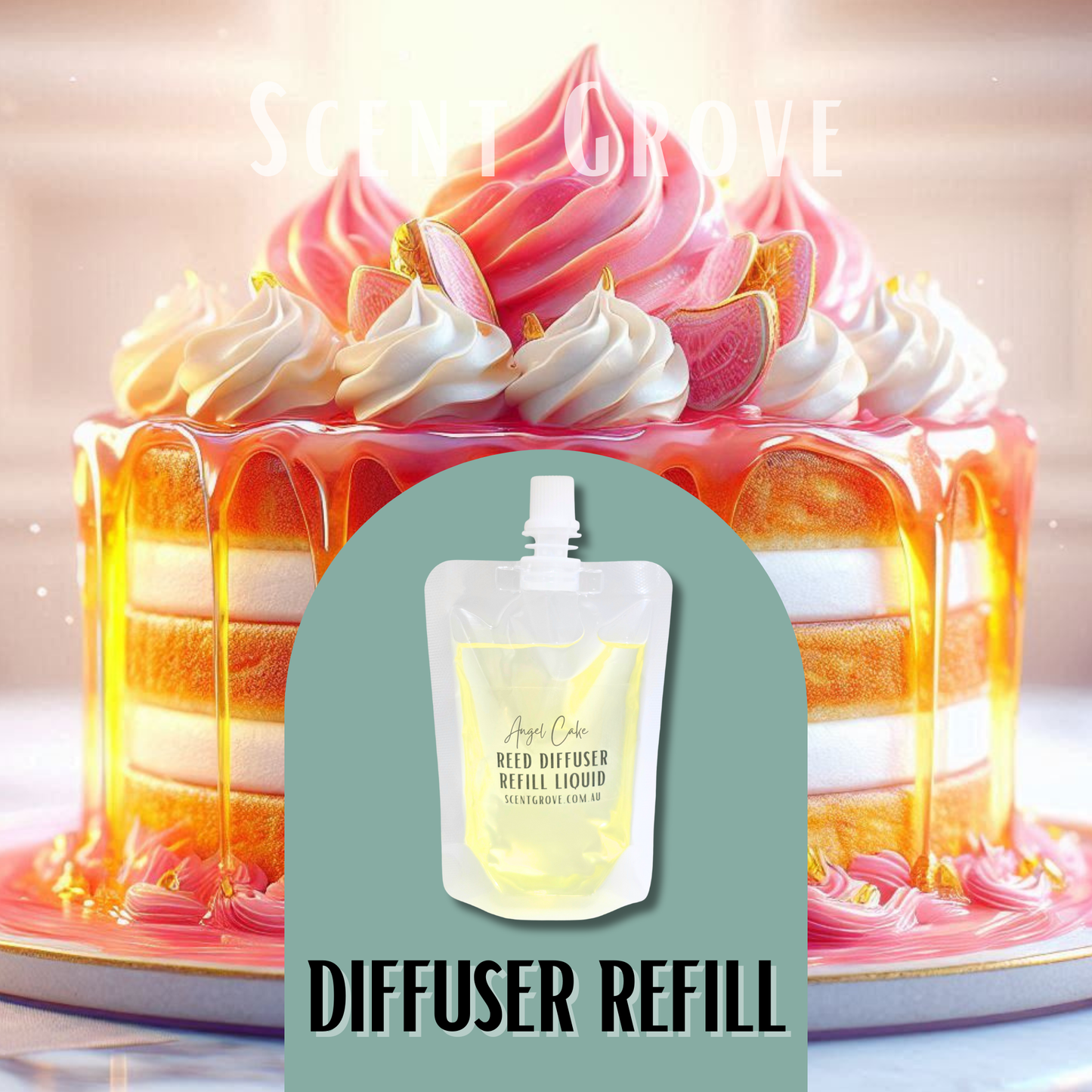 Angel Cake Scented Diffuser Liquid Refill 100ml Clear Pouch