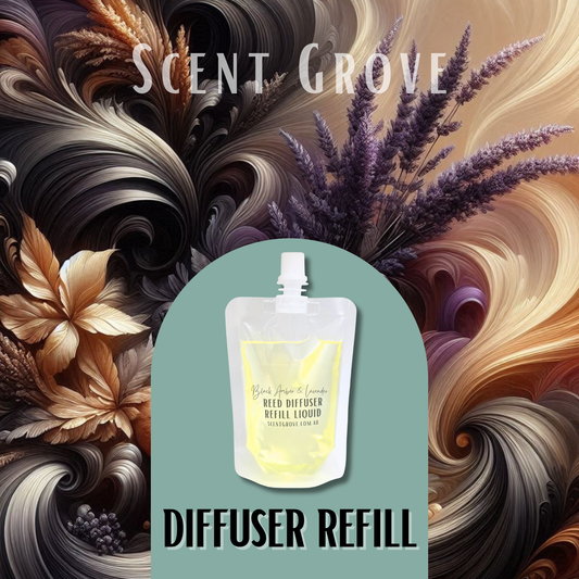 Black Amber & Lavender Scented Diffuser Liquid Refill 100ml Clear Pouch