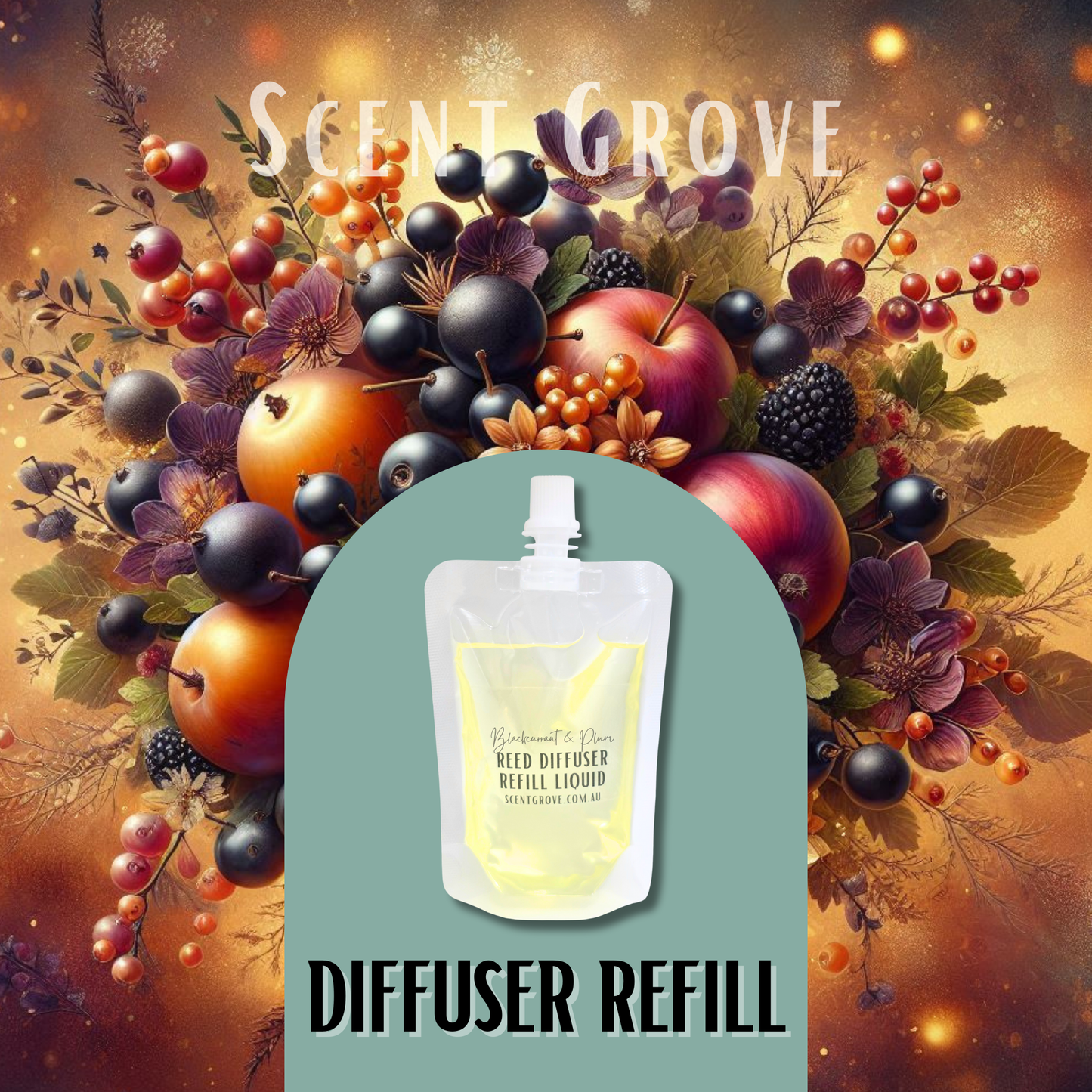 Blackcurrant & Plum Scented Diffuser Liquid Refill 100ml Clear Pouch