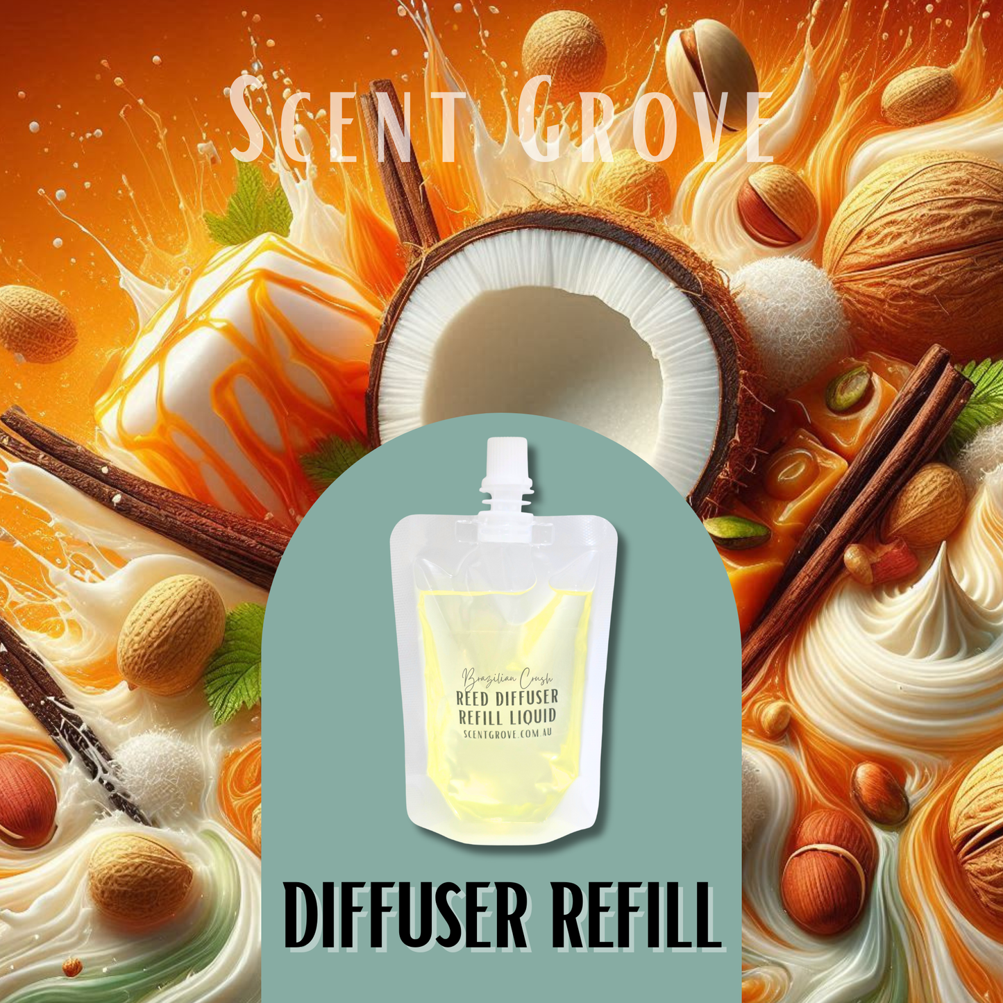 Brazilian Crush Scented Diffuser Liquid Refill 100ml Clear Pouch