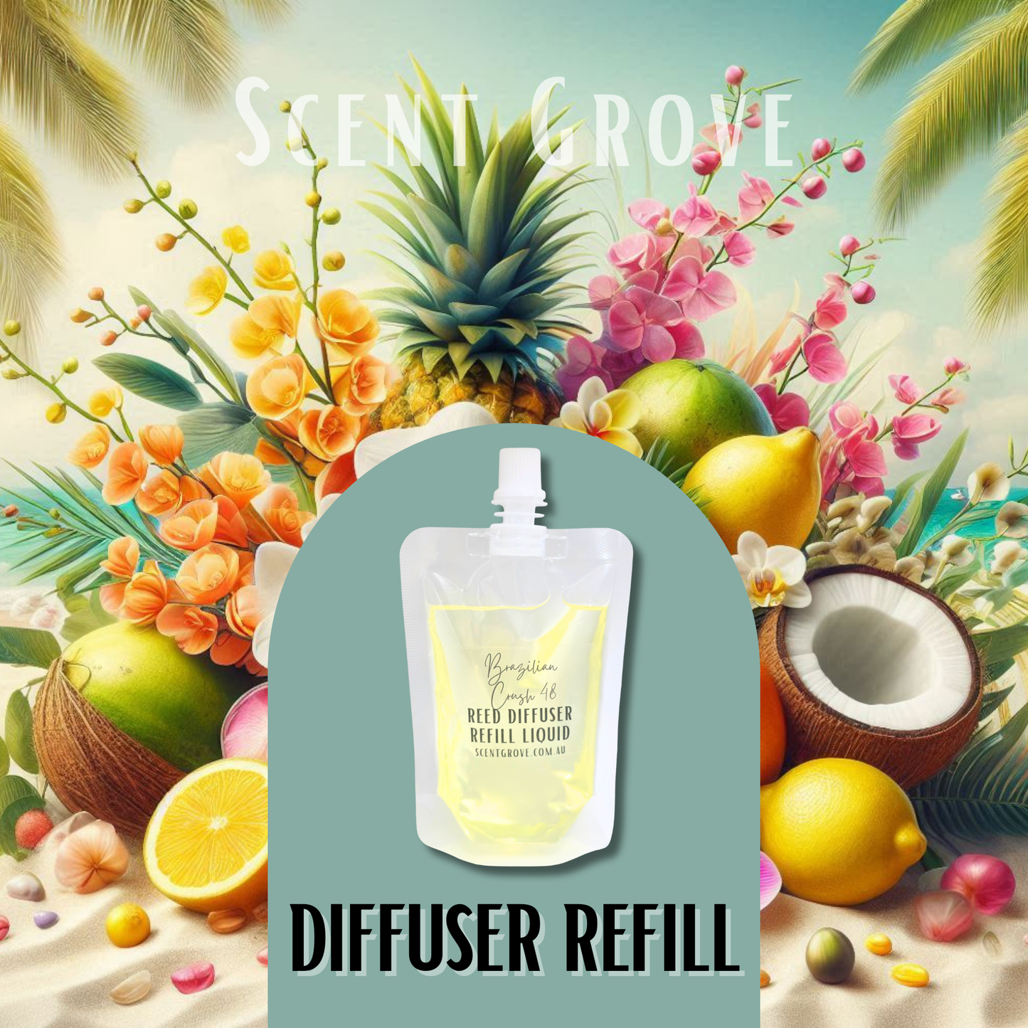 Brazilian Crush 48 Scented Diffuser Liquid Refill 100ml Clear Pouch