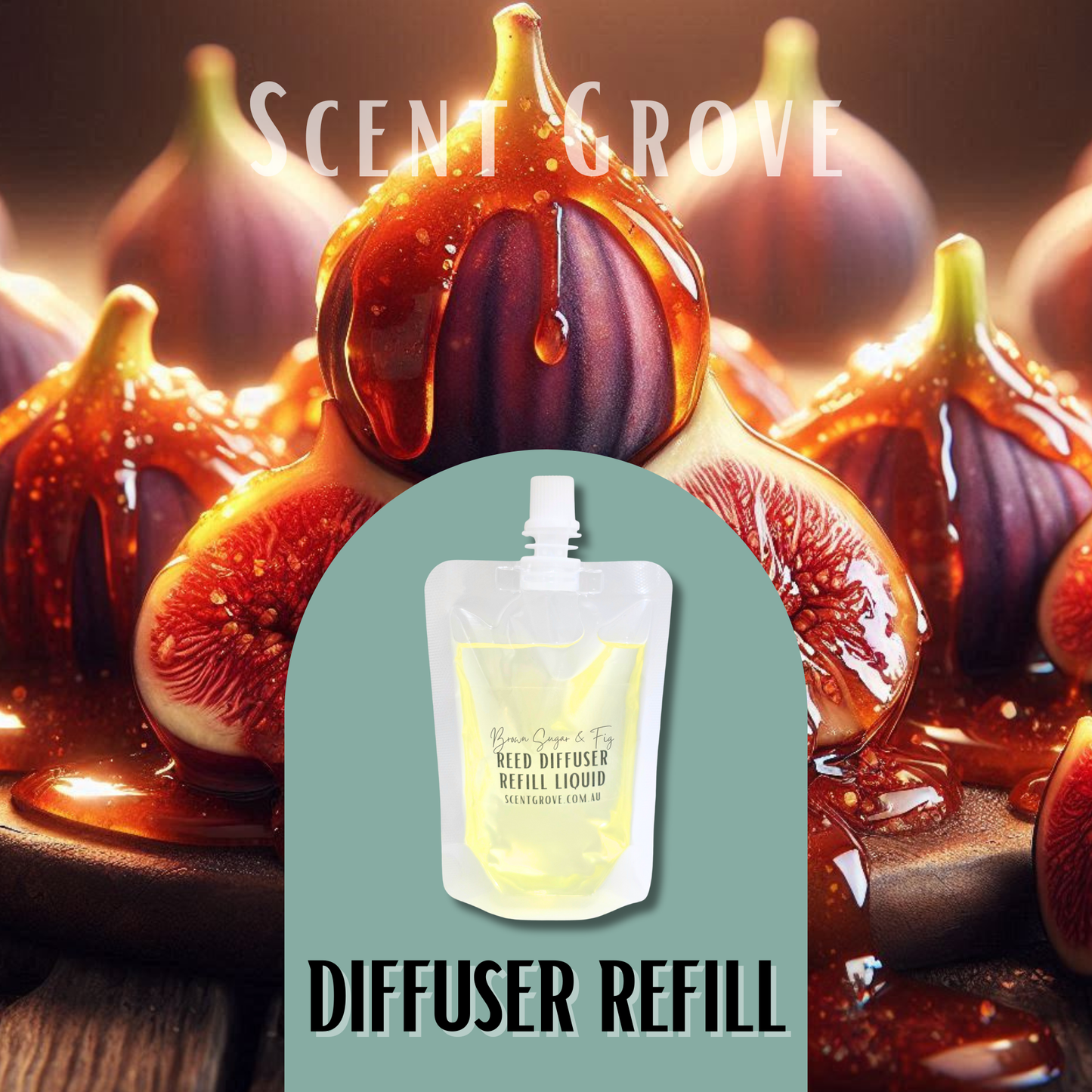 Brown Sugar & Fig Scented Diffuser Liquid Refill 100ml Clear Pouch