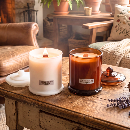 Black Amber & Lavender scented Wood Wick Soy Candle