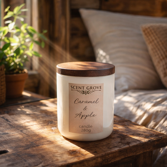 Caramel & Apple scented Wood Wick Soy Candle