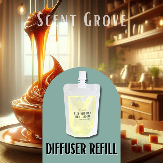 Caramel Scented Diffuser Liquid Refill 100ml Clear Pouch