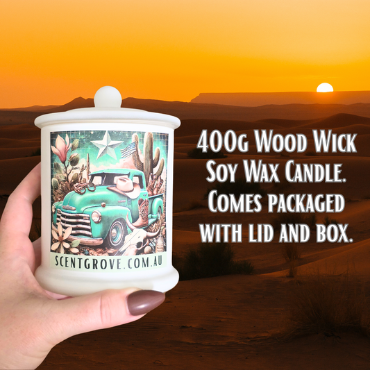 Country Western Wood Wick Soy Candle XL matte white jar