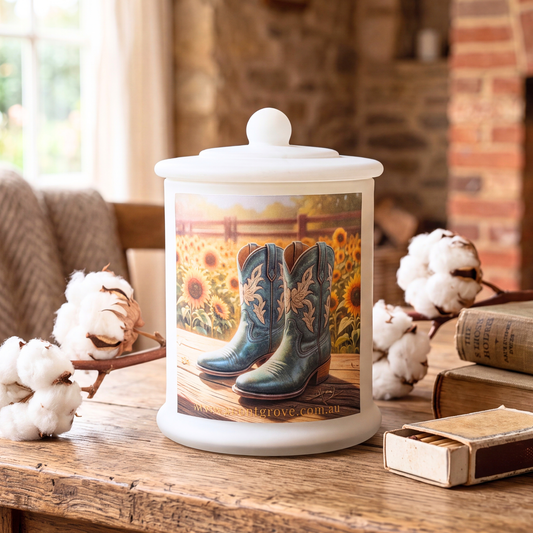 Country Western Wood Wick Soy Candle XL matte white jar