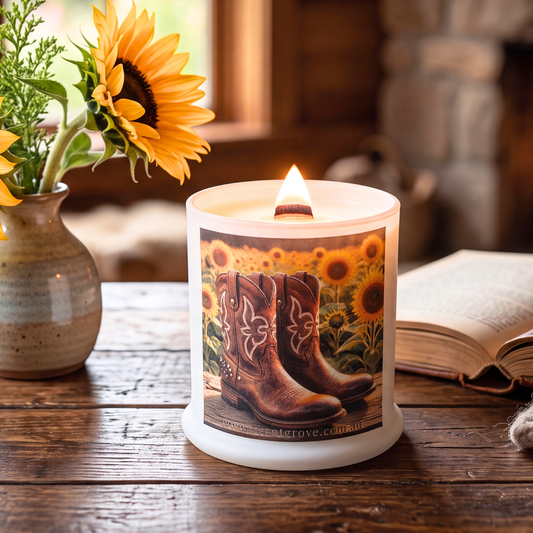 Country Western Wood Wick Soy Candle XL matte white jar