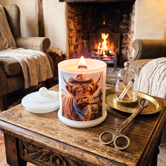 Country Western Wood Wick Soy Candle XL matte white jar