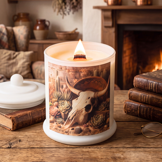 Country Western Wood Wick Soy Candle XL matte white jar