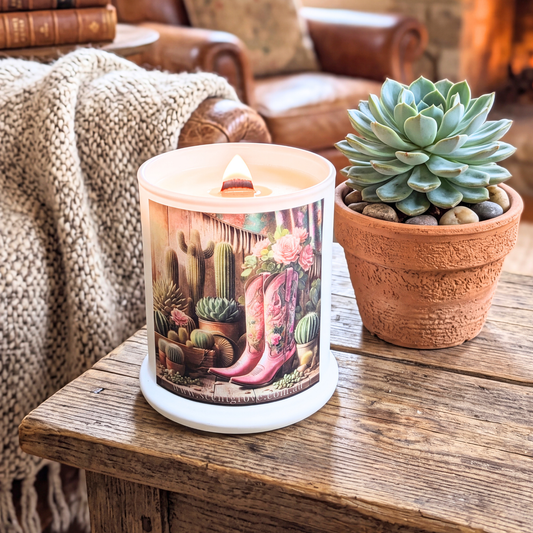 Country Western Wood Wick Soy Candle XL matte white jar
