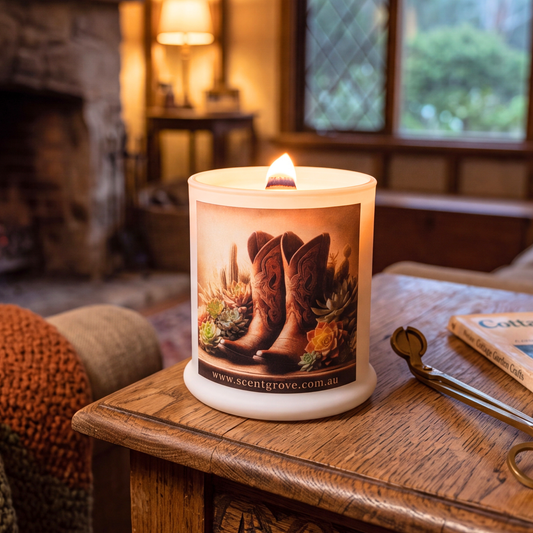 Country Western Wood Wick Soy Candle XL matte white jar