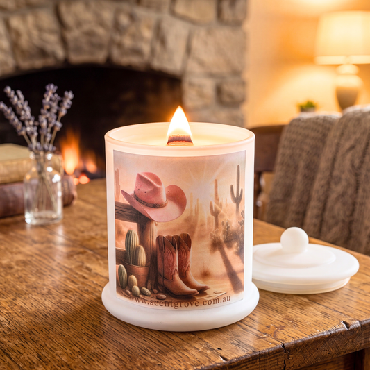 Country Western Wood Wick Soy Candle XL matte white jar
