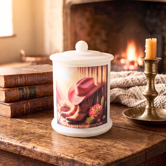 Country Western Wood Wick Soy Candle XL matte white jar