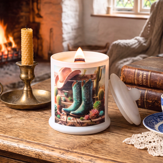 Country Western Wood Wick Soy Candle XL matte white jar