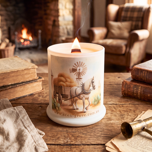 Country Western Wood Wick Soy Candle XL matte white jar
