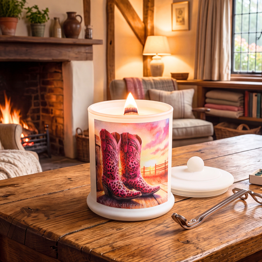 Country Western Wood Wick Soy Candle XL matte white jar