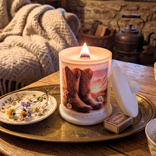 Country Western Wood Wick Soy Candle XL matte white jar