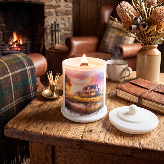 Country Western Wood Wick Soy Candle XL matte white jar