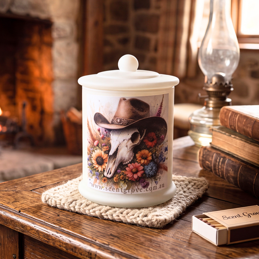 Country Western Wood Wick Soy Candle XL matte white jar