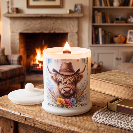 Country Western Wood Wick Soy Candle XL matte white jar
