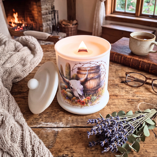 Country Western Wood Wick Soy Candle XL matte white jar