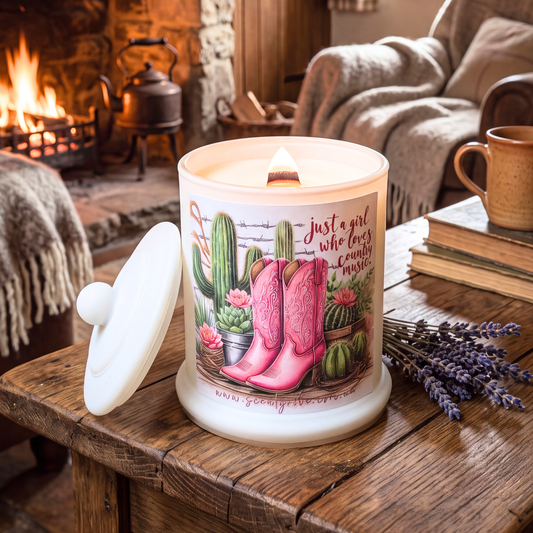 Country Western Wood Wick Soy Candle XL matte white jar