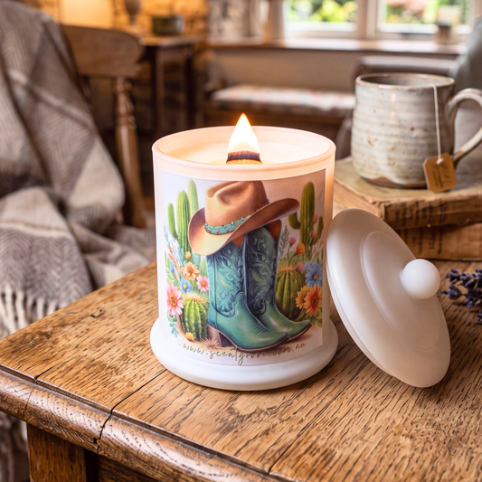 Country Western Wood Wick Soy Candle XL matte white jar