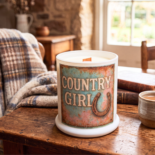Country Western Wood Wick Soy Candle XL matte white jar