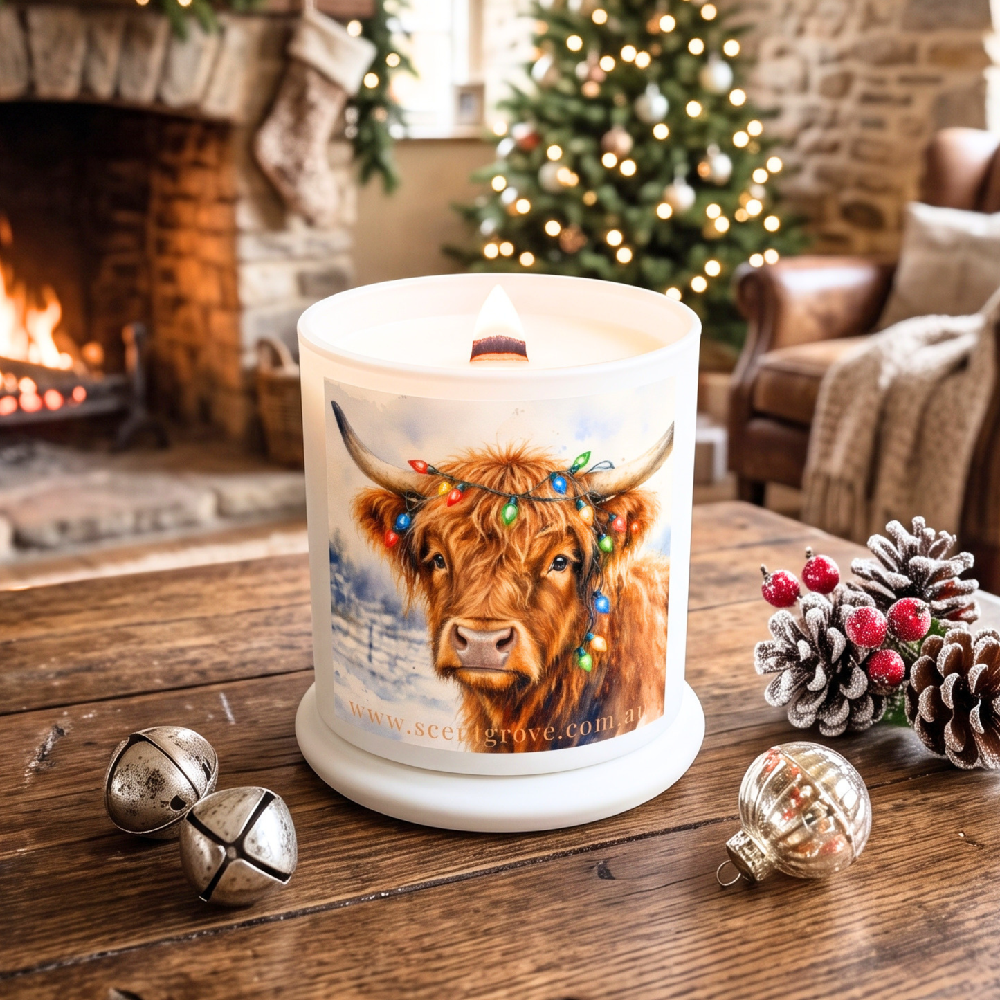 Christmas theme Wood Wick Soy Candle XL matte white jar