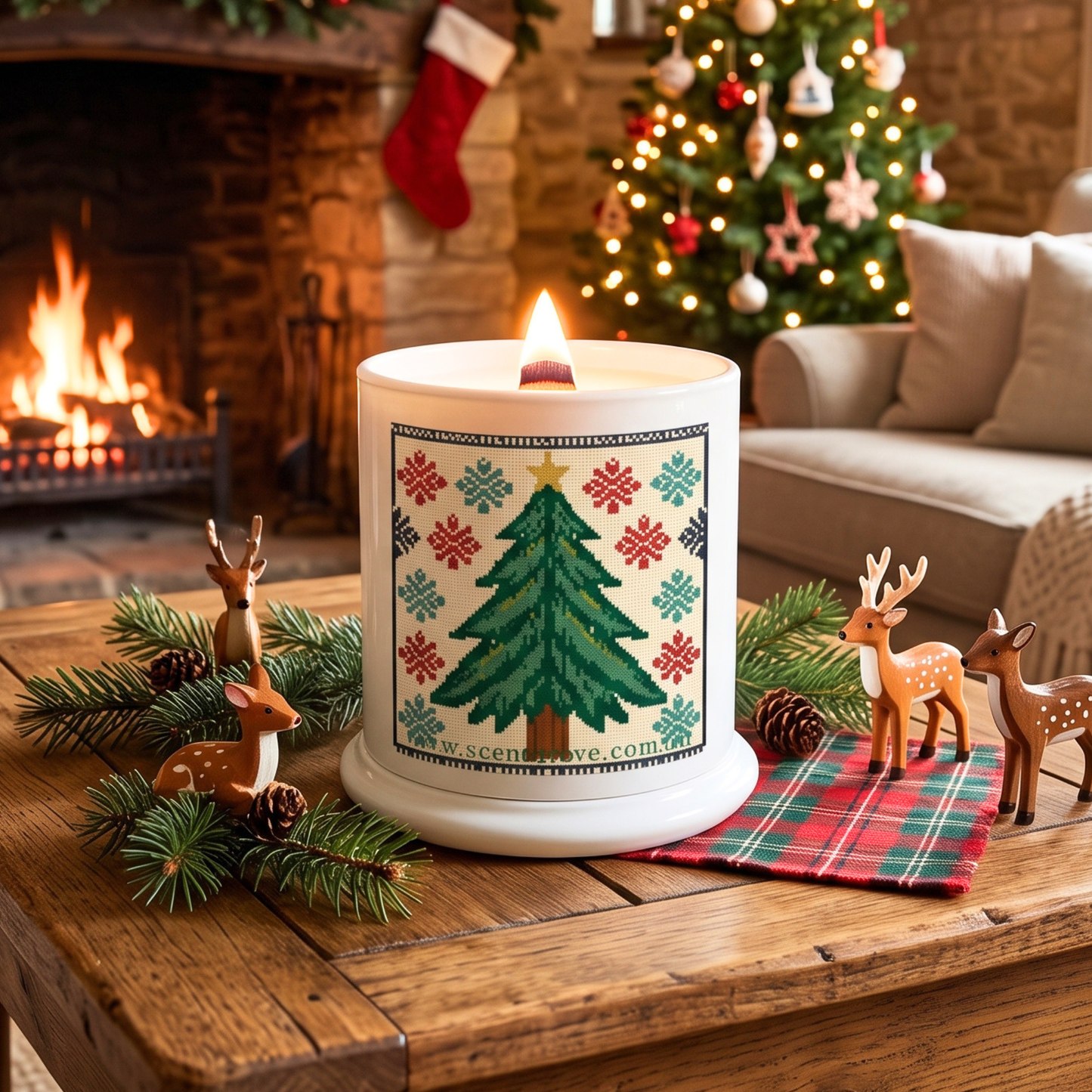 Christmas theme Wood Wick Soy Candle XL matte white jar