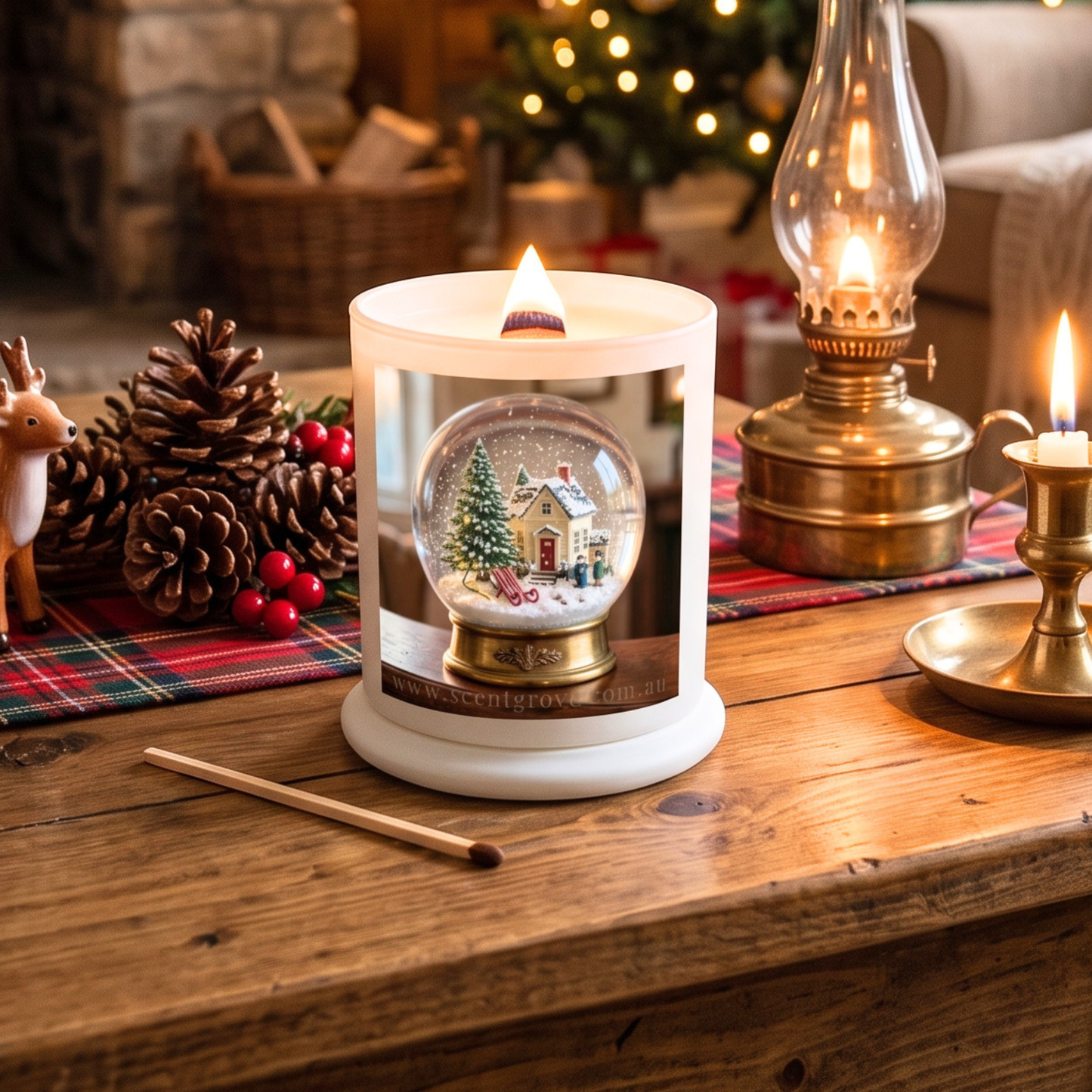 Christmas theme Wood Wick Soy Candle XL matte white jar