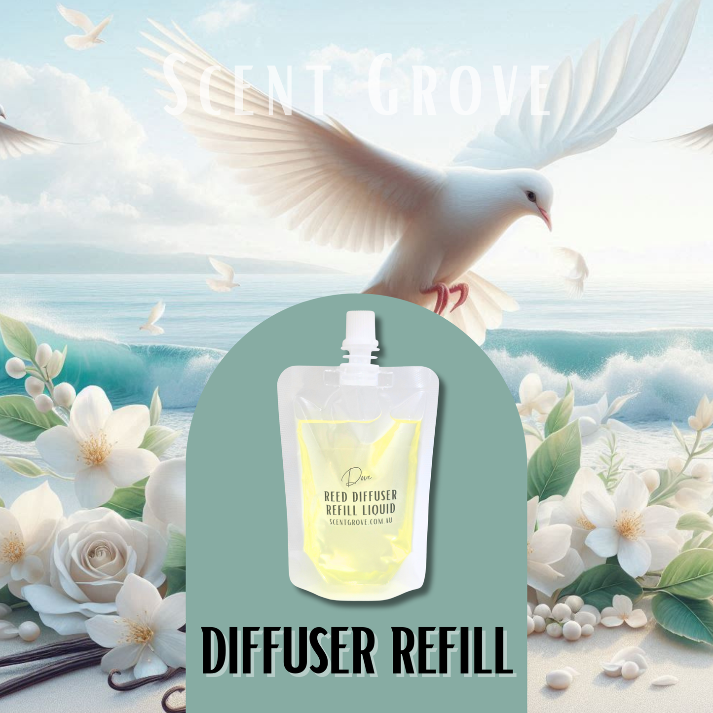 Dove Scented Diffuser Liquid Refill 100ml Clear Pouch