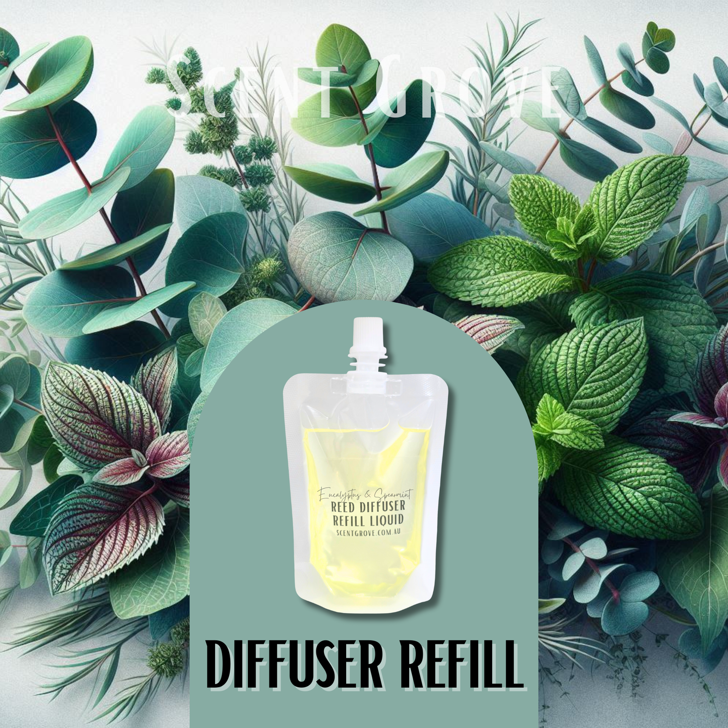 Eucalyptus & Spearmint Scented Diffuser Liquid Refill 100ml Clear Pouch