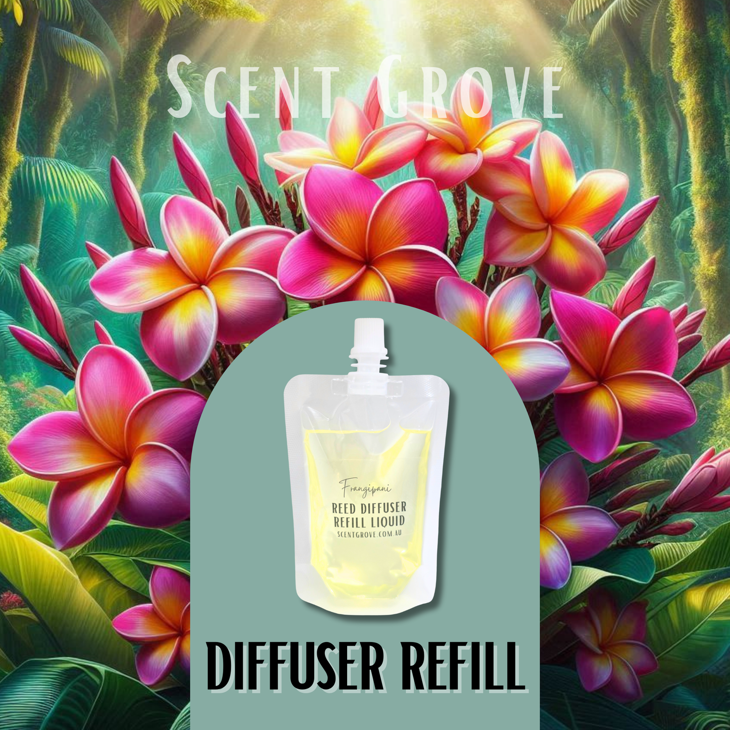 Frangipani Scented Diffuser Liquid Refill 100ml Clear Pouch