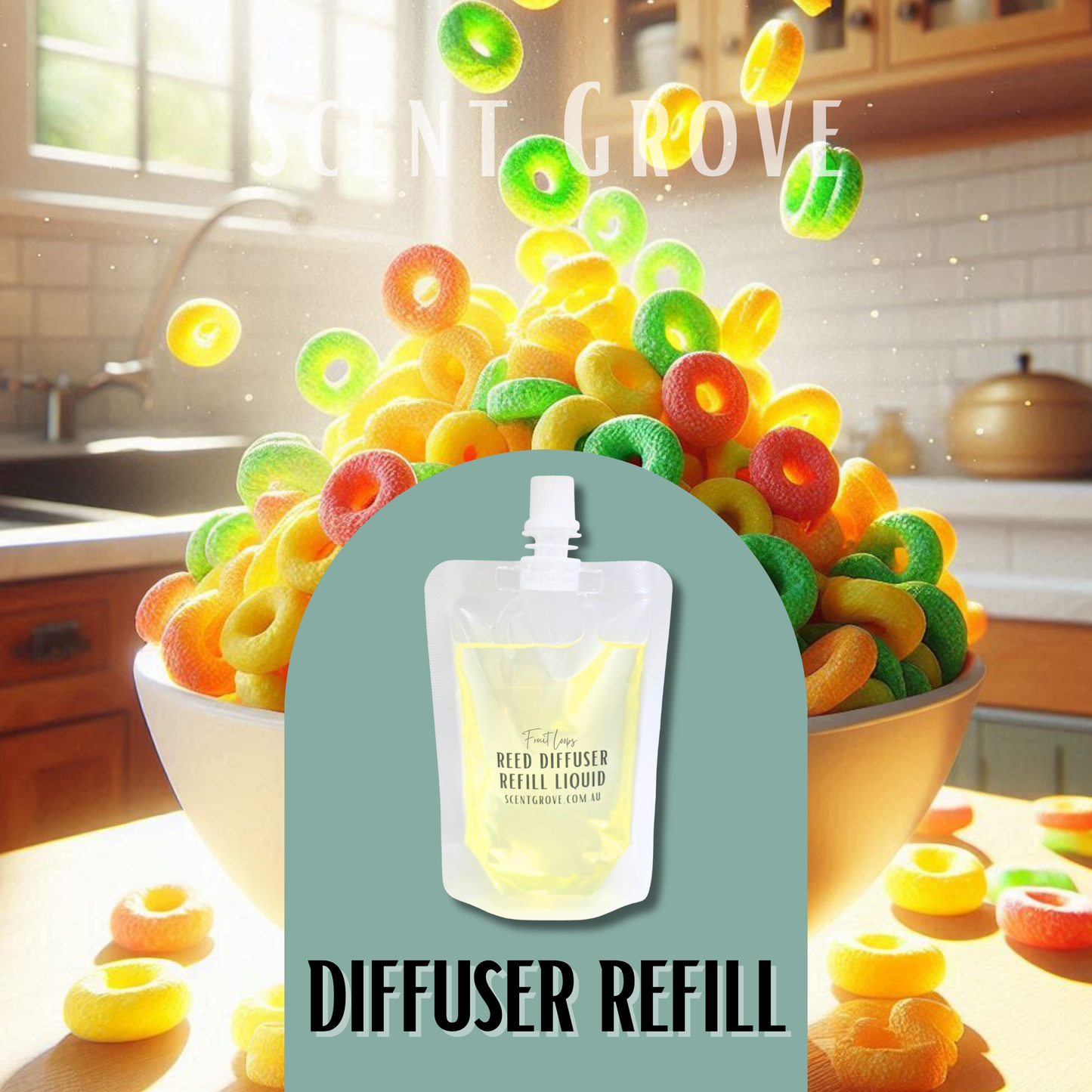 Fruit Loops Scented Diffuser Liquid Refill 100ml Clear Pouch