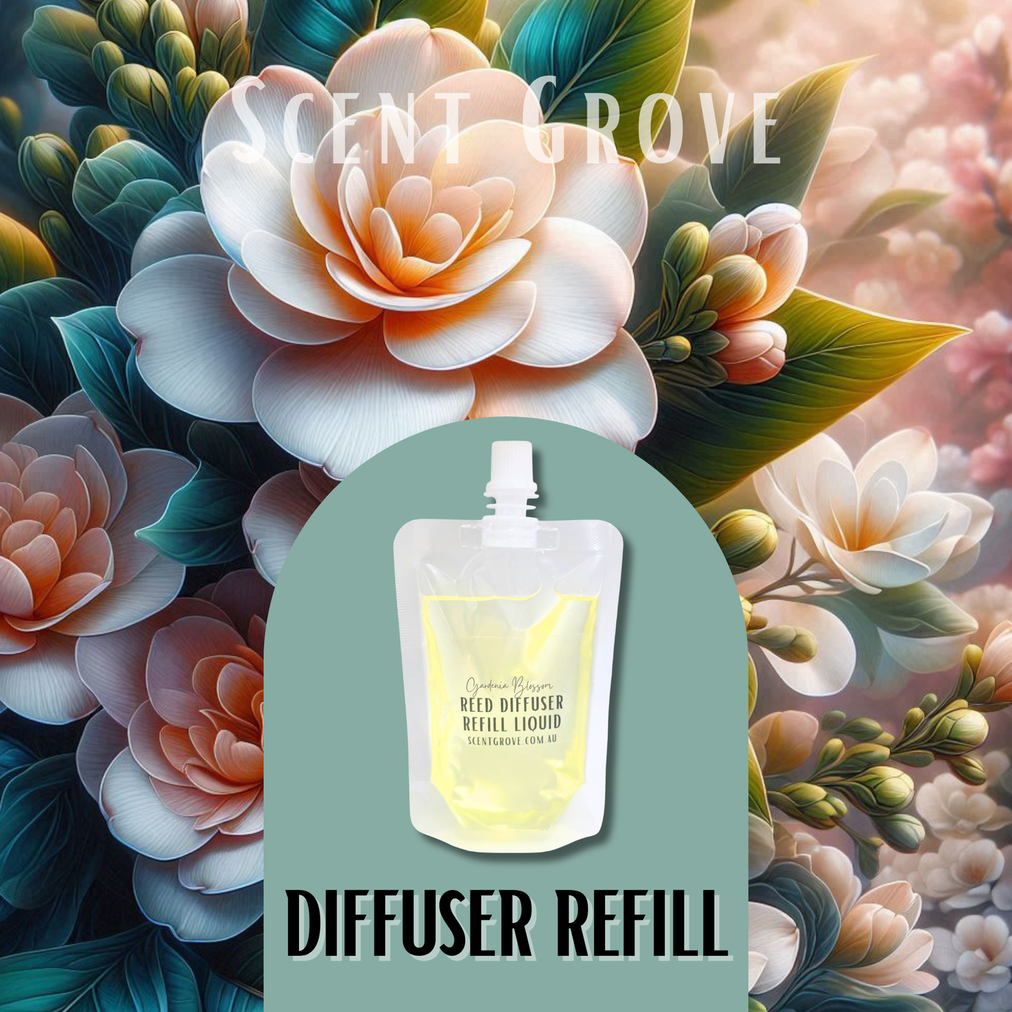 Gardenia Blossom Scented Diffuser Liquid Refill 100ml Clear Pouch