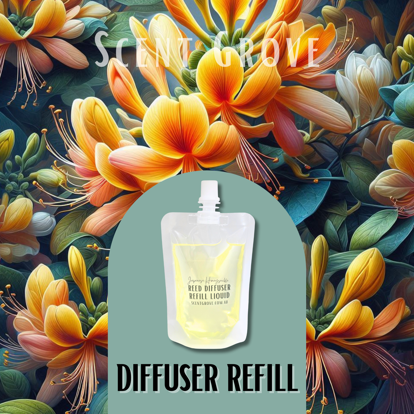Japanese Honeysuckle Scented Diffuser Liquid Refill 100ml Clear Pouch