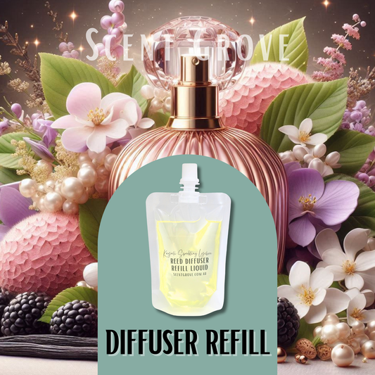 Kayali Sparkling Lychee Scented Diffuser Liquid Refill 100ml Clear Pouch