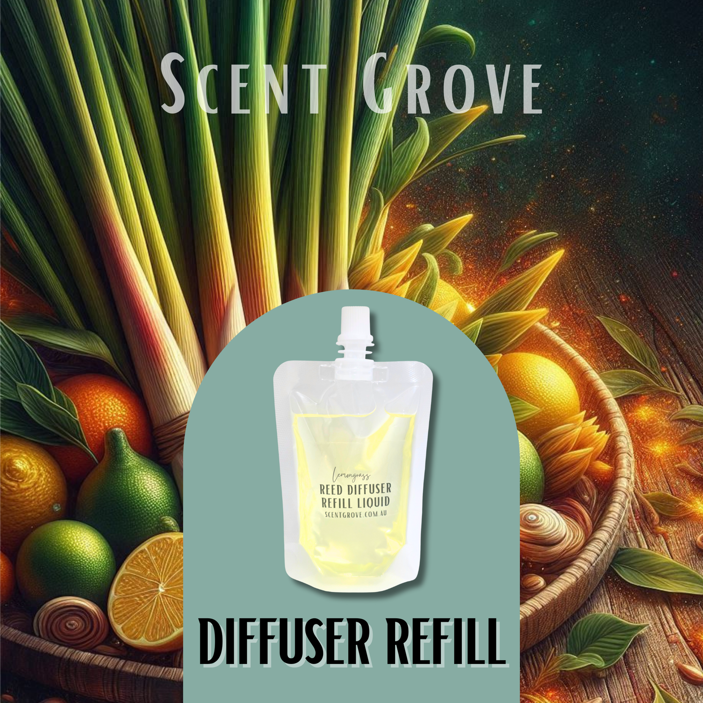 Lemongrass Scented Diffuser Liquid Refill 100ml Clear Pouch