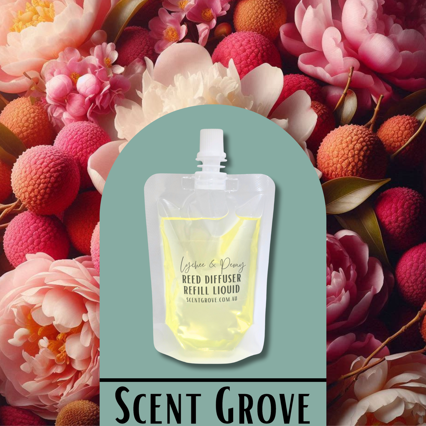 Lychee & Peony Scented Diffuser Liquid Refill 100ml Clear Pouch