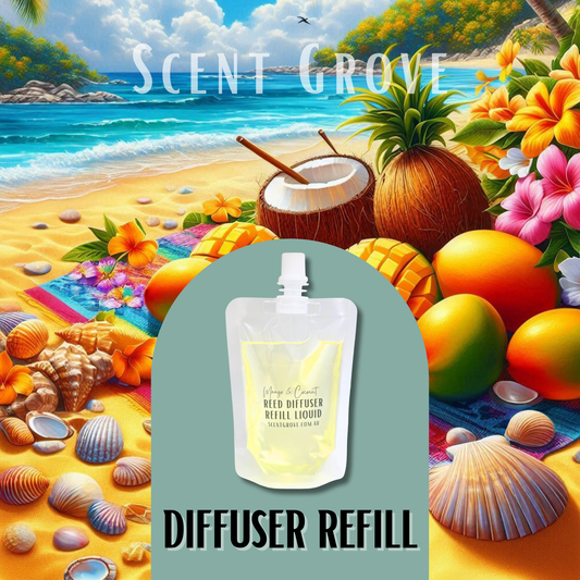 Mango & Coconut Scented Diffuser Liquid Refill 100ml Clear Pouch